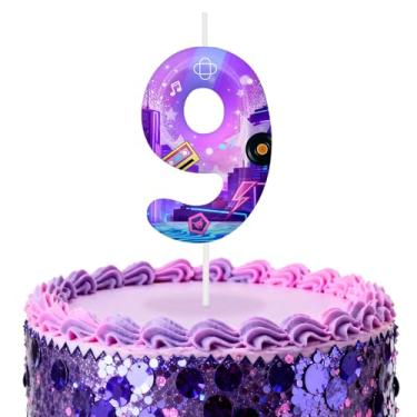Imagem de Velas de aniversário número 9 roxas escuras, topos de bolo com tema de desenho animado para decoração de bolo para meninos e meninas, decorações de aniversário, suprimentos de festa, velas numéricas