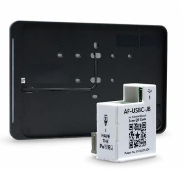 Imagem de PoE Texas Suporte de parede para iPad de 10ª geração com indicador de status de LED em alumínio preto para sala de conferências para tablet com base para montagem em superfície, aplicativo Dash