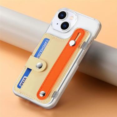 Imagem de Capa de telefone com pulseira de silicone transparente para iPhone 13 12 Mini 15 14 11 Pro XS Max XR X 7 8 Plus Capa de cartão de inserção, cor cáqui, para iPhone 7Plus (8Plus)