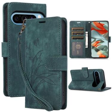 Imagem de Capa carteira para Google Pixel 9/9 Pro, capa de telefone de couro com padrão de borboleta orquídea com 3 compartimentos para cartão e 1 compartimento para dinheiro, fivela magnética à prova de choque