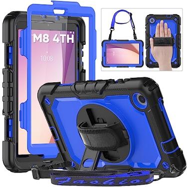 Imagem de HXCASEAC Capa para Lenovo Tab M8 4ª geração 2023 (TB-300FU) com protetor de tela/alça de mão giratória/suporte resistente, capa protetora de corpo inteiro à prova de choque Lenovo M8 HD Tablet Case 8,0 polegadas versão 2023, azul