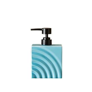 Imagem de Dispensador de sabão Dispensador de sabonete cerâmica doméstico com bomba para banheiro hotel, gel banho, loção e frasco(Blue)