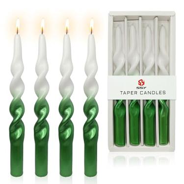 Imagem de Velas espirais de Natal, velas cônicas verdes metálicas - Castiçal sem cheiro de 25,4 cm para presente de inverno, Natal, decoração de casa, velas, pacote com 4