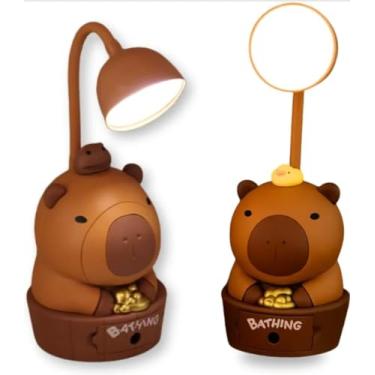 Imagem de Luminária de Mesa Capivara Infantil com Apontador de Lápis – Luz Noturna para Estudo e Decoração – Recarregável via USB – Quarto de Criança - Presente Criativo e Decorativo