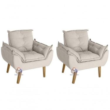 Imagem de Kit 02 Poltrona/cadeira Decorativa Glamour Com Pés Quadrado Bege - SMF
