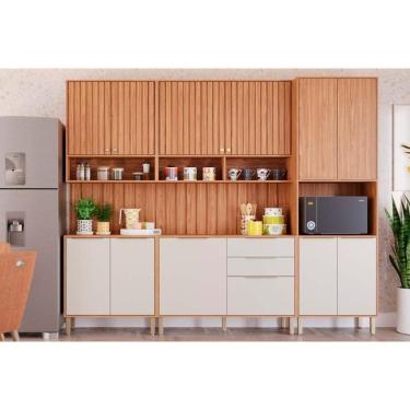 Imagem de Cozinha Modulada Mgm Divina Completa 7 Peças (2aéreos+2balcões+1paneleiro+2complementos) Cz011 Freijo-off White-mgm