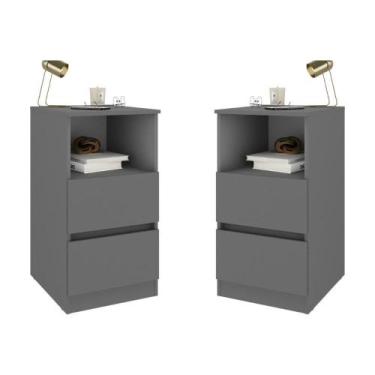 Imagem de Kit 2 Mesas De Cabeceira 38,5cm 2 Gavetas Multimóveis Mp4501 Grafite -