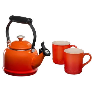 Imagem de SET LE CREUSET CHALEIRA DEMI 1,1L E 2 CANECAS SEATTLE 400ML LARANJA 40103010905105