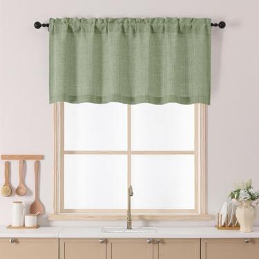 Imagem de Chyhomenyc Cortinas verdes de cozinha de 61 cm de comprimento, filtro de luz de linho sintético texturizado, pequena meia janela, cortinas curtas para armário banheiro porão trailer, 1 painel, 60Lx24L