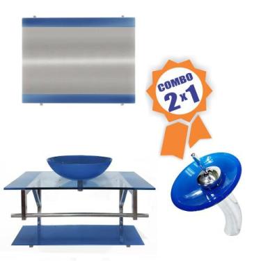 Imagem de Combo 2 em 1 - Gabinete 80cm Noruega + Torneira Ibiza - EKASA, Azul Es