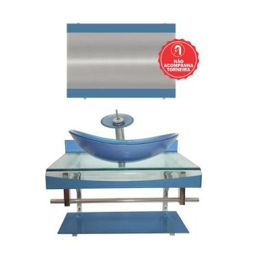 Imagem de Gabinete de Vidro 90cm para banheiro Luxemburgo - EKASA, Azul
