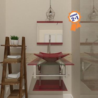 Imagem de Combo 2 x 1 Gabinete de Vidro 45cm para Banheiro Cuba Retangular - Bie