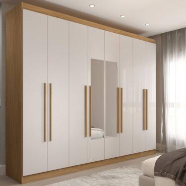 Imagem de Guarda-Roupa Ele e Ela 8 Portas 4 Gavetas com Espelho Off White/Cinamomo - Panorama Móveis