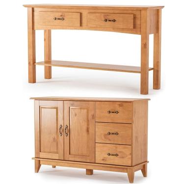 Imagem de Kit Balcão Buffet 2 Portas e Aparador 100% Madeira Rústica Mirella