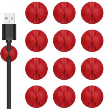 Imagem de Suporte de cabo, clipes de cabo, 12 peças, organizador de cabos adesivos vermelhos, suporte para gerenciamento de fios para mesa de cabeceira, mesa, escritório ou mouse
