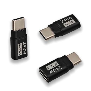 Imagem de basecolors Adaptador extensor USB C reto (pacote com 3) extensão de cabo de 40 Gbps 240W tipo C baixo perfil macho para fêmea Thunderbolt QC e transferência de dados para dispositivos USB-C