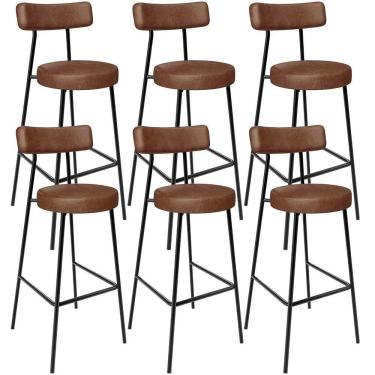 Imagem de Kit 06 Banquetas Alta Bar Cozinha Sala De Jantar Em Aço Milão L02 Couríssimo Marrom - Lyam Decor