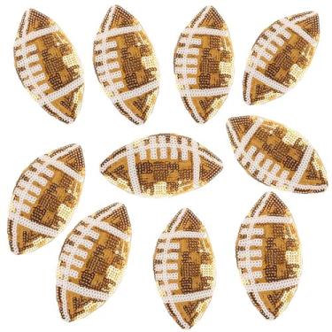 Imagem de Remendos decorativos de lantejoulas rugby bola jogo futebol futebol esportes futebol costurar emblemas bordados DIY camiseta chapéu mochila roupas apliques adesivo (ouro)