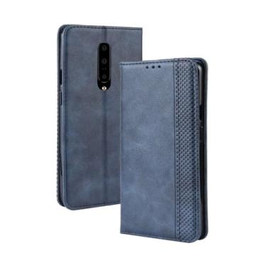 Imagem de Capa para OnePlus 7 Pro,Retro Flip magnético,Caso de telefone de couro PU,Design de carteira com 3 slots de cartão e 1 clipe de dinheiro -Blue