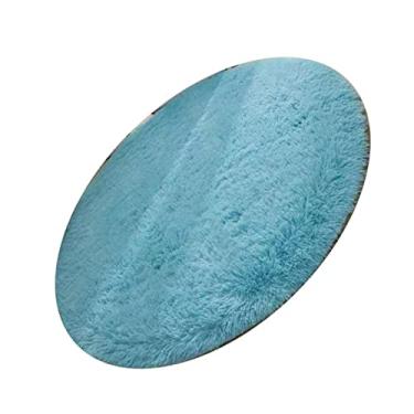 Imagem de Domary Tapete Redondo Felpudo de 80x80cm Macio de Pelúcia Estilo Nórdico Tapete de Fibra de Poliéster para Quarto de Casa, Tapete de Meditação de Ioga Super Macio e Confortável, Tapete (Azul)
