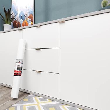 Imagem de Decotalk Papel de parede de 76 cm x 508 cm, branco, branco sólido para quarto, papel de contato branco para armários, papel de parede removível de vinil branco, autoadesivo, papel de parede adequado