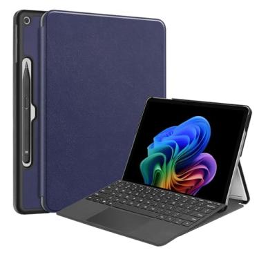 Imagem de Capa para tablet Microsoft Surface Pro de 12 polegadas – Capa protetora de couro PU + PC com suporte dobrável, hibernar/despertar automático, capa fina e leve à prova de choque (azul escuro)