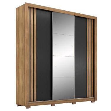 Imagem de Guarda Roupa Casal 3 Portas Com Espelho E 2 Gavetas Moema Amêndola Touch nude E Preto Prime Tx
