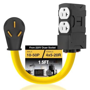 Imagem de [240V a 120V] Adaptador 50A 20A 110A com cabo gerador de disjuntor RV adaptador de distribuição NEMA 10-50 adaptador para 4X 5-15R/5-20R T-Blade multiusos ETL lista plugue de 0,5 m