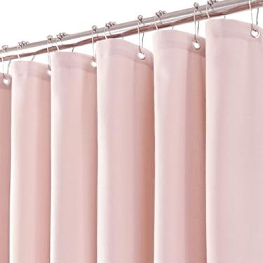 Imagem de Jolilight Cortina de chuveiro rosa de linho, cortinas de chuveiro pequenas resistentes para tamanho estreito, cortinas RV para banheira boho, cortina de banho com 12 ganchos de plástico, 91 x 182