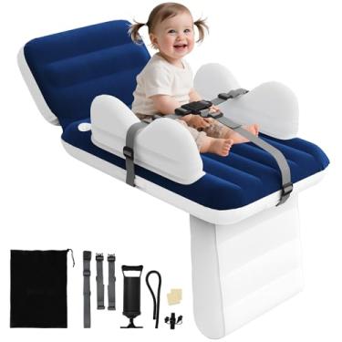 Imagem de Abdtech Cama inflável de avião infantil - Cama de avião para crianças pequenas com suporte de copo e cinto de segurança, colchão de ar inflável para crianças com bomba, itens essenciais de viagem de