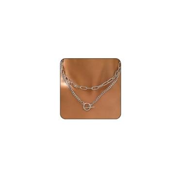 Imagem de ONBRIG Colares em camadas para mulheres, colar grosso de ouro, clipe de papel, corrente grossa, ousada e delicada, corrente de elos cubanos, colares alternantes, joias grossas modernas, presente de