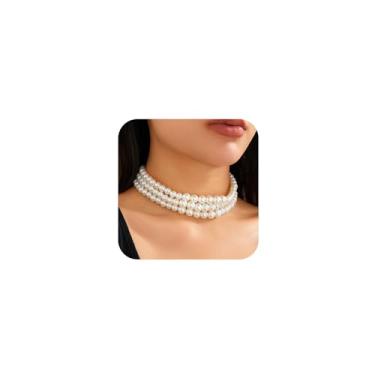 Imagem de Gargantilha feminina com contas de pérola em camadas, moda branca, falsa, pérolas, colar grande, moderno, fantasia, bijuteria, acessórios geométricos, Large, Zinco, Sem Pedra Preciosa