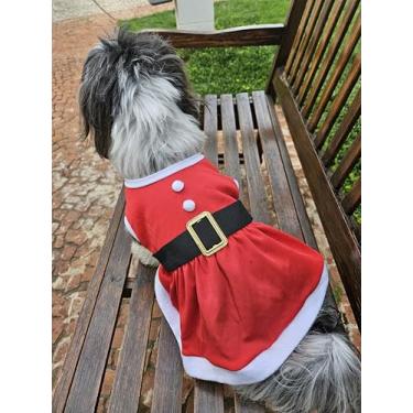 Imagem de Fantasia de Papai Noel para Cachorro, Roupa Pet Natalina Vermelha com Cinto Preto, Tamanho Médio