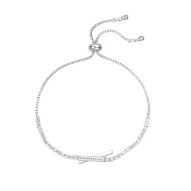 Imagem de Ymeiselle Pulseira feminina banhada a ouro 18K S925 prata com pedras brilhantes de zircônia, tamanho ajustável, presente elegante para casamento, festa, mãe, namorada, aniversário, Natal, Medium