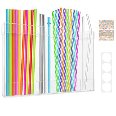 Imagem de Suporte de canudo de acrílico para armário, organizador de canudo reutilizável com fitas de montagem, recipiente de armazenamento de parede para balcão ou porta de cozinha (transparente, 10 × 1,2 ×