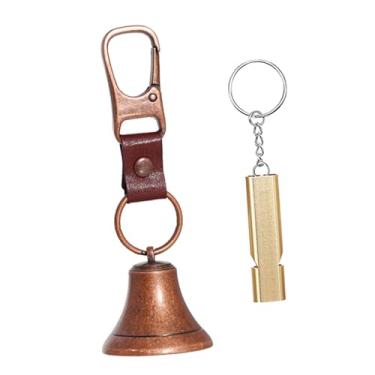 Imagem de Vaveren Conjunto de sino e apito em formato de urso, apito de emergência, chaveiro compacto, decoração para mochila, sino para animais de estimação, ideal, Bronze Vermelho