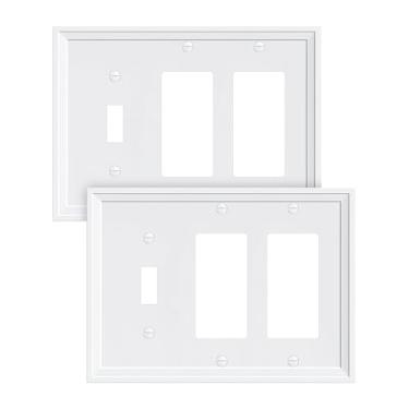 Imagem de TREEWELL Pacote com 2 placas para interruptores de luz decoradores duplos, capas de tomadas elétricas decorativas modernas brancas puras, placas de interruptor de parede de fibra de bambu e capas de