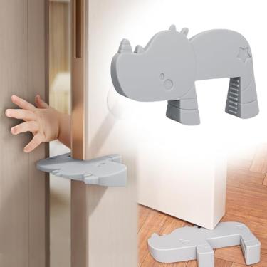 Imagem de YOFENZO Rolha de porta Rhino, pacote com 2, batente de porta bonito de silicone sólido e protetor de aperto de porta, protetor de segurança anti-batida e dedo para crianças e animais de estimação