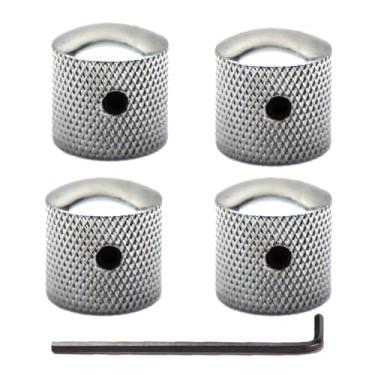 Imagem de 4 maçanetas de metal para guitarra de volume, botões de controle de tom, botões de cúpula com chaves Allen Parafusos para Fender Telecaster Gibson Les Paul baixo para guitarra elétrica, serve para 18