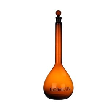 Imagem de Balão Volumétrico Classe A Marrom Com Tampa - Vidro Borossilicato De Alta Qualidade - Vários Tamanhos (5ml-2000ml) - Resistente Ao Calor Para Laboratórios Científicos E Industriais(1000ml)
