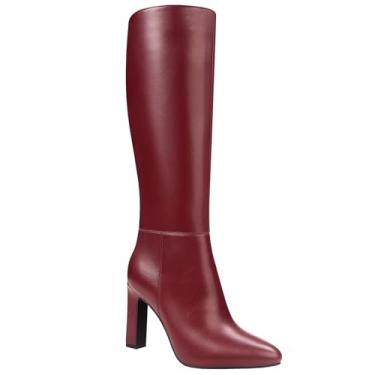 Imagem de Botas de cano alto femininas – Botas de couro sintético de salto grosso, bico fino, sem cadarço, modernas, clássicas, sapatos altos com zíper lateral, salto alto no joelho para meninas outono inverno
