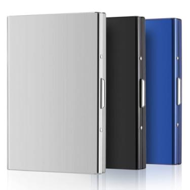Imagem de WWEsemeren 3 peças de porta-cartão de crédito de aço inoxidável com bloqueio de RFID, capa protetora de metal para cartão de identificação com 6 compartimentos para homens e mulheres, caixa de