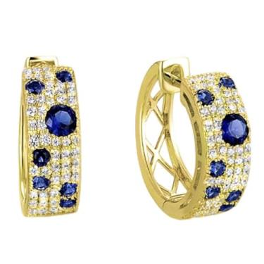 Imagem de Brincos de argola deslumbrantes com zircônia cúbica azul joias lindas criativas, 1.2cm, Latão, Zircônia cúbica