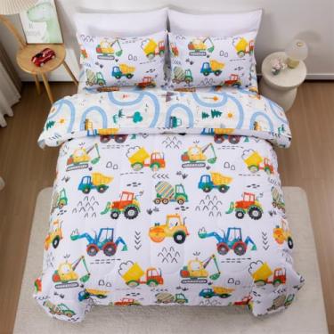 Imagem de NTBED Conjunto de edredom solteiro com 5 peças, pintura colorida, veículos e escavadeira, leve de microfibra