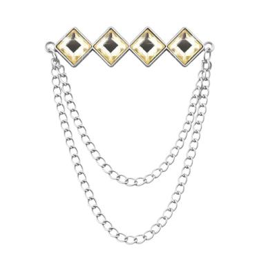 Imagem de Broche de pedra preciosa corrente pendurada broche de lapela para homens ternos de metal borla corrente colarinho alfinetes terno broche vintage cristal strass broches para homens casamento negócios