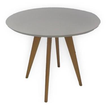 Imagem de Mesa Jantar Redonda Mona Tampo Vidro Off White Base Mel 98 cm - 44218 