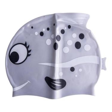 Imagem de Touca de Natação Impermeável，Toca de Natação Adulto，Touca de Natação Silicone Infantil Kids Impermeável Peixinho(Cinza Bolinha)