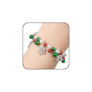 Imagem de INENIMARTJ Pulseiras femininas com contas de Natal, vermelho, verde, prata, pérola, boneco de neve, Papai Noel, flocos de neve, pingente de sino, pulseira de Natal, berloque, joia de Natal para