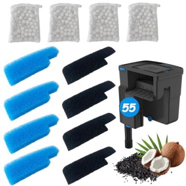 Imagem de SHIGATSU Conjunto de 4 filtros de três estágios de substituição para filtro Seachem Tidal 55, esponja de filtro de aquário de substituição e almofada de carbono ativado para filtro de aquário