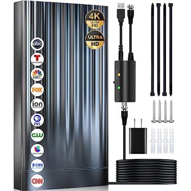 Imagem de Antena de TV interna de 3500 milhas, antena digital 2025 para Smart TV externa, HDTV mais forte para canais locais com amplificador, amplificador de sinal e cabo coaxial de 1,5 m / adaptador CA